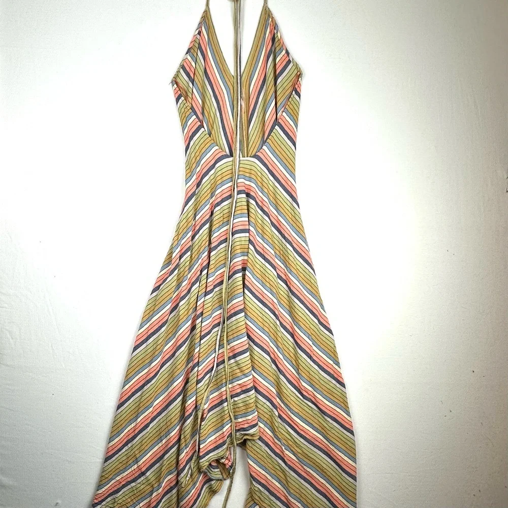 Lovestitch Halter Multi-Colored Stripe Low Back Asymmetrical Dress Beach Resort - Picture 4 of 8